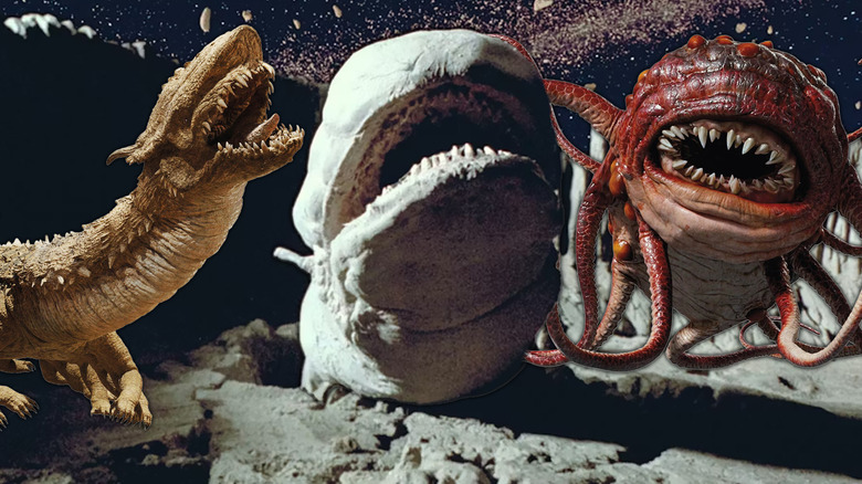 An exogorth in Empire Strikes Back surrounded by a rathtar and a krayt dragon