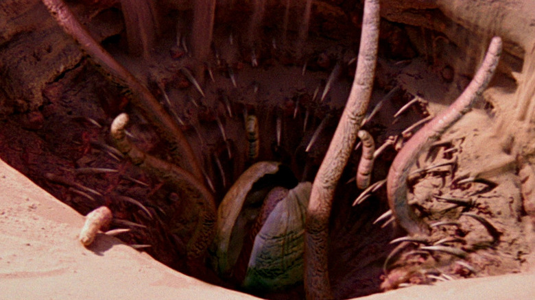 The beak of a Sarlacc is seen in a mass of teeth and tentacles in Return of the Jedi