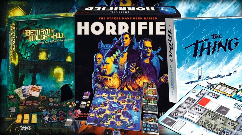 Collage of Betrayal at House on the Hill, Horrified, and The Thing: Infection At Outpost 31