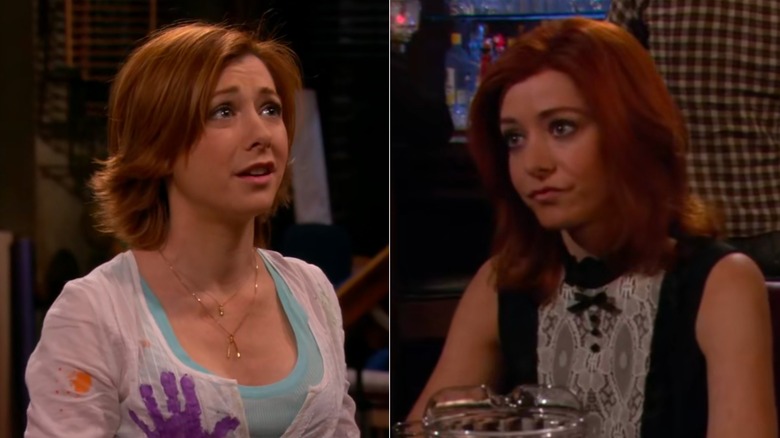 Lily Aldrin in season 1 next to Lily in a flashback to 2005 from season 3 in How I Met Your Mother