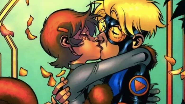 Squirrel Girl and Speedball kissing
