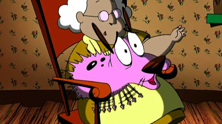 Courage freaking out while on Muriel on Courage the Cowardly Dog