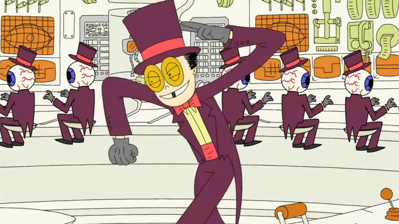 The Warden pointing to his hat on Superjail!