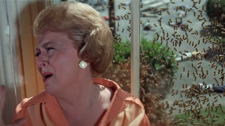 Olivia de Havilland bees on window