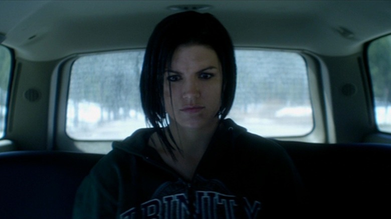 Gina Carano in car in Haywire