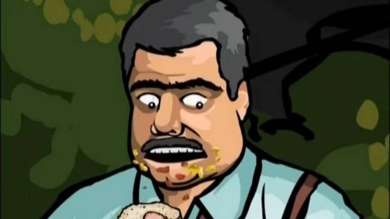 Don Sanchez eating a hot dog on Assy McGee