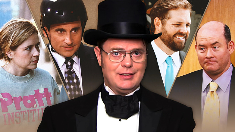Images of Pam Beesly, Michael Scott, Dwight Schrute, Roy, and Todd Packer from The Office
