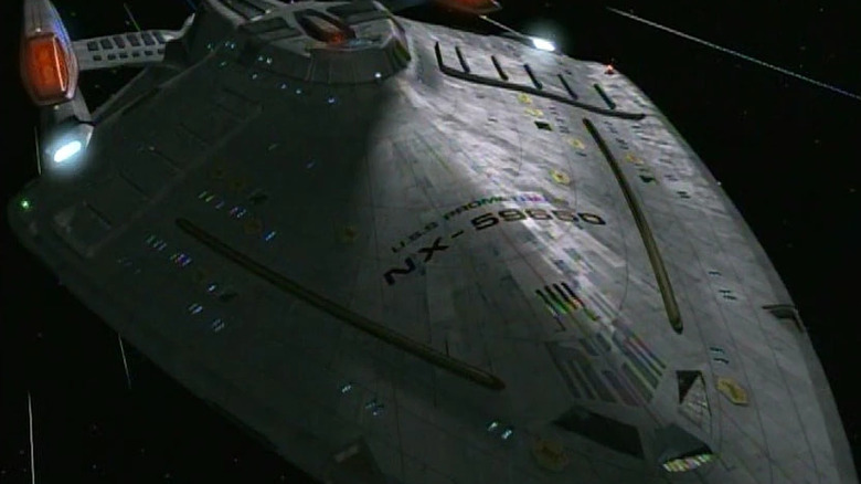 The USS Prometheus cruises at a fast speed in Star Trek: Voyager