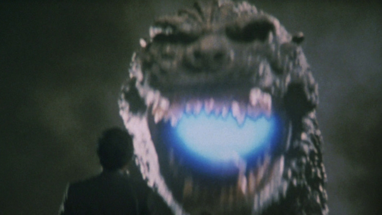 Godzilla blasts Mr. Shindo in Godzilla vs. King Ghidorah