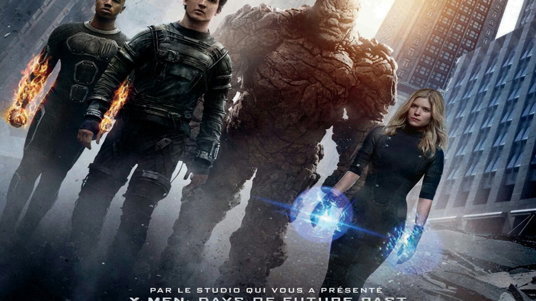 Human Torch, Mr. Fantastic, The Thing, and The Invisible Woman on the poster for Fantastic Four (2015)