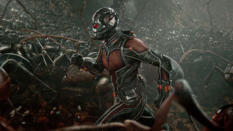Ant-Man runs alongside ants in Ant-Man