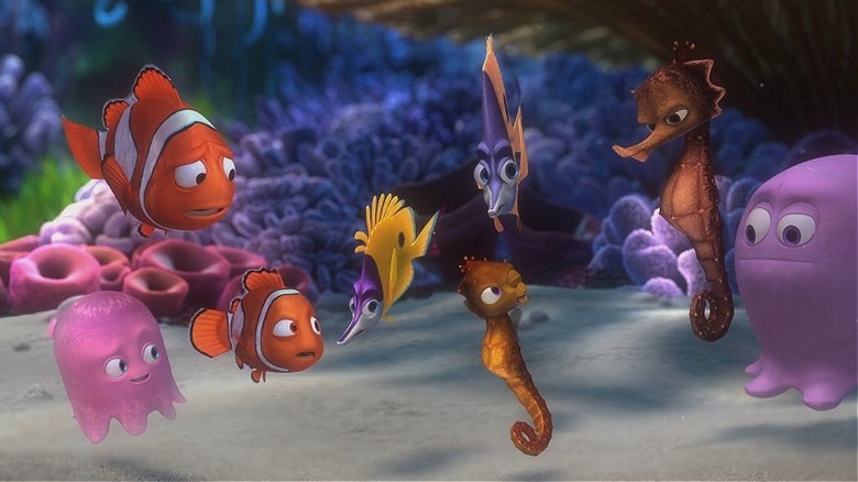Finding Nemo: Marlin dropping Nemo off for school with other sea creatures