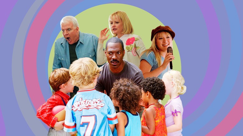 Steve Martin, Hillary Duff, Bonnie Hunt, and Eddie Murphy with kids collage