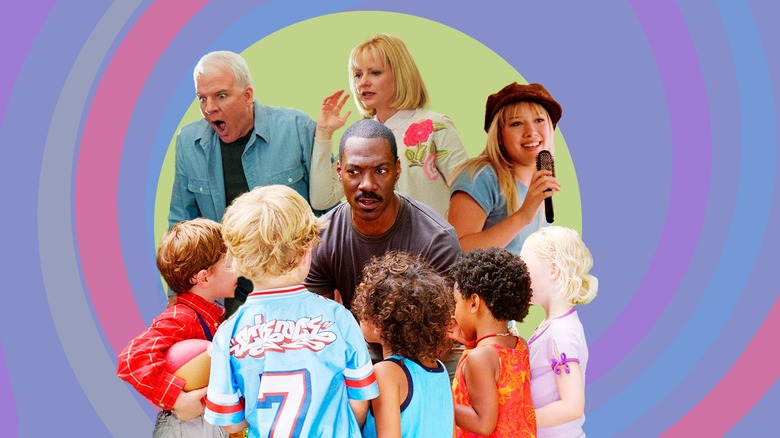 Steve Martin, Hillary Duff, Bonnie Hunt, and Eddie Murphy with kids collage