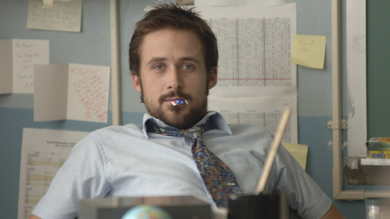 Ryan Gosling with band-aid on lip