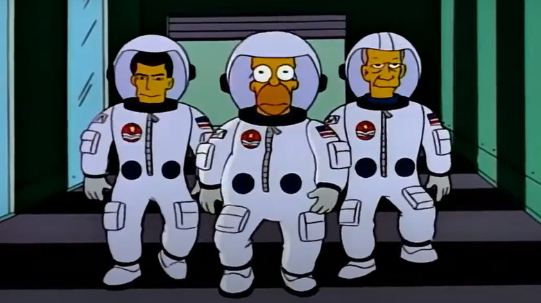 Homer, Buzz Aldrin, and Race Banyon space walk
