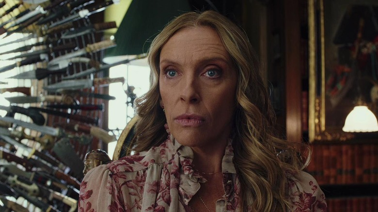 Joni Thrombey (Toni Collette) looking worried in Knives Out (2019)