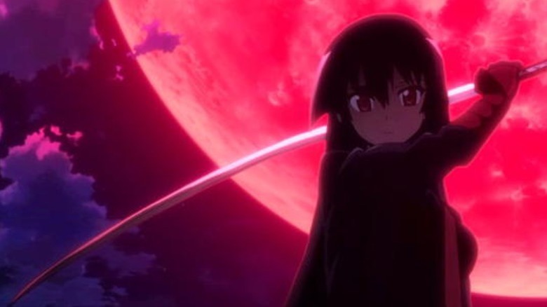 Akame wielding sword by moonlight