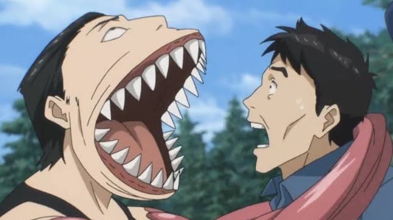 Alien man eating other man