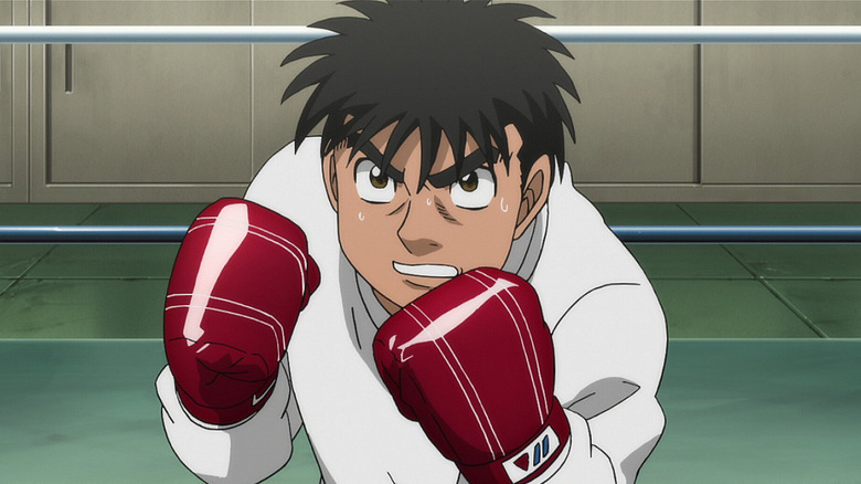 Ippo sweats with training in a boxing ring in Hajime no Ippo