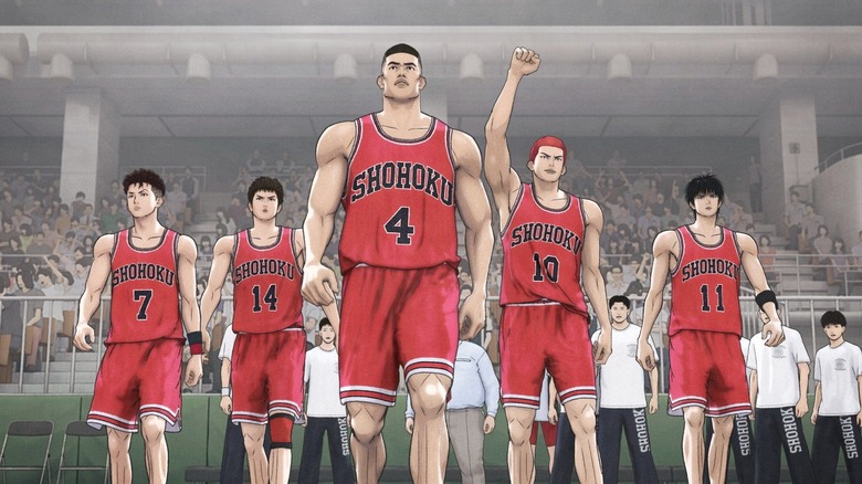 The Shohoku basketball team walks on the basketball court in The First Slam Dunk