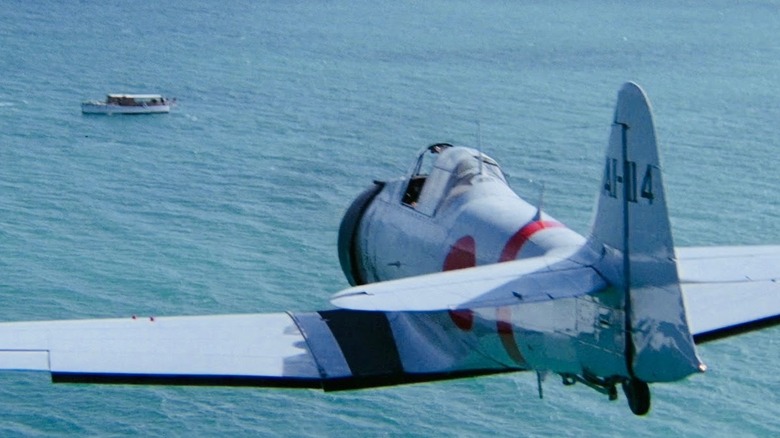 A Japanese plane approaches a small boat at sea in The Final Countdown
