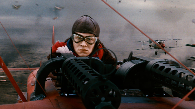 Manfred von Richthofen (Matthias Schweighöfer) flies in battle behind two mounted machine guns in The Red Baron