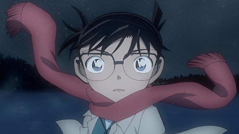Conan looks flabbergasted while solving a murder case in Detective Conan: One Eyed Flashback