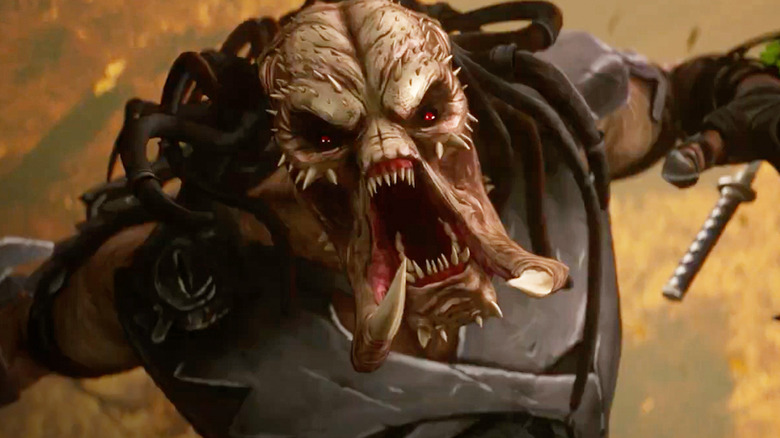 The Yautja yelling afteer being stabbed with a sword in Predator: Killer of Killers