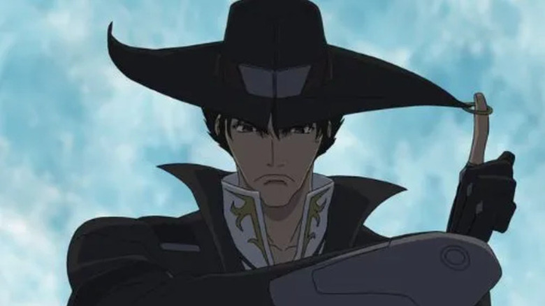 Van puts a finger through a loop in his hat in Gun X Sword