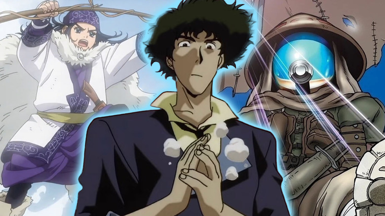 Images from Cowboy Bebop, Golden Kamuy, and Desert Punk in a composite image