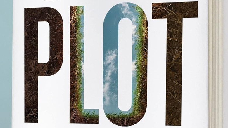 The cover of The Plot framed against a white background