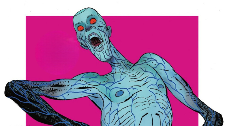 Victor Fries Junior morphs into a blue being with red eyes