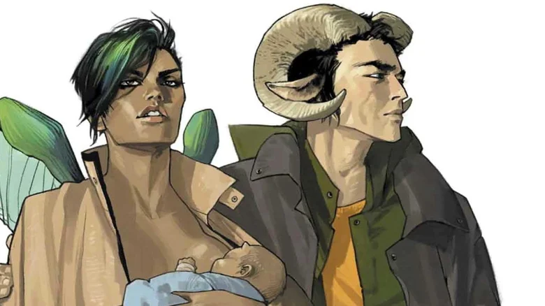 Alana and Marko standing together in Saga Vol. 1