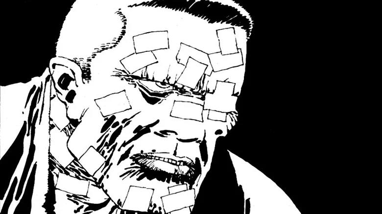 Marv looking bruised and battered in Sin City: The Hard Goodbye