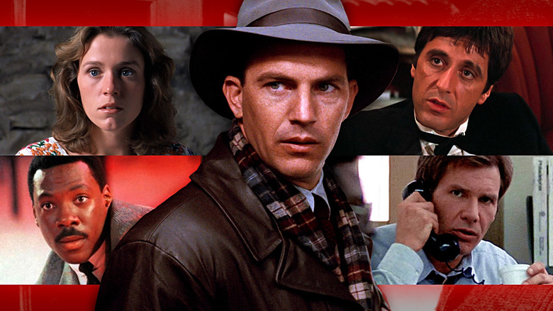 Images of Eddie Muprhy in 48 Hours, Frances McDormand in Blood Simple, Kevin Costner in The Untouchables, Al Pacino in Scarface, and Harrison Ford in Witness, all edited together