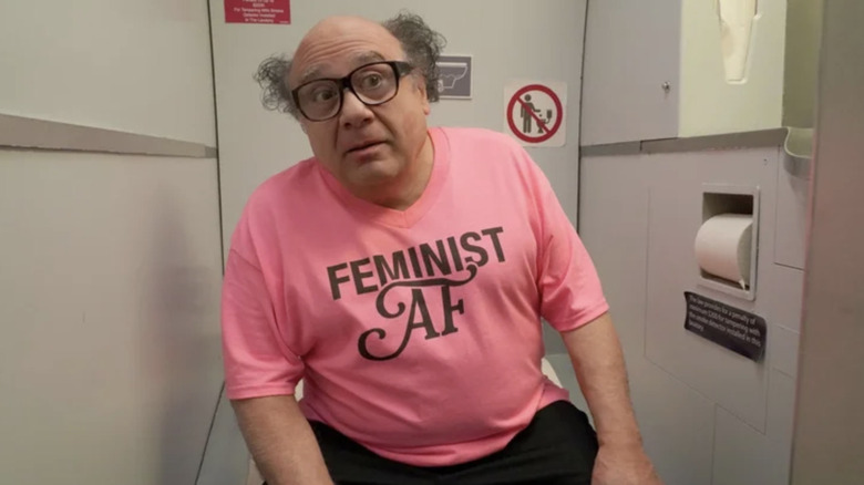 Frank Reynolds (Danny DeVito) sits on the toilet in It's Always Sunny in Philadelphia