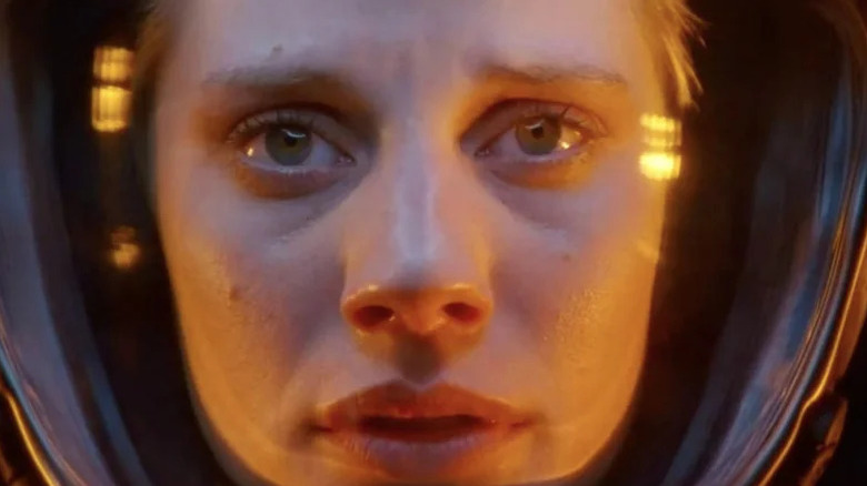 Starbuck (Katee Sackhoff) wearing a space helmet on Battlestar Galactica