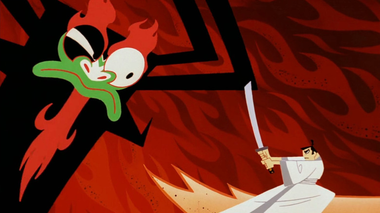Jack facing off against Aku on Samurai Jack