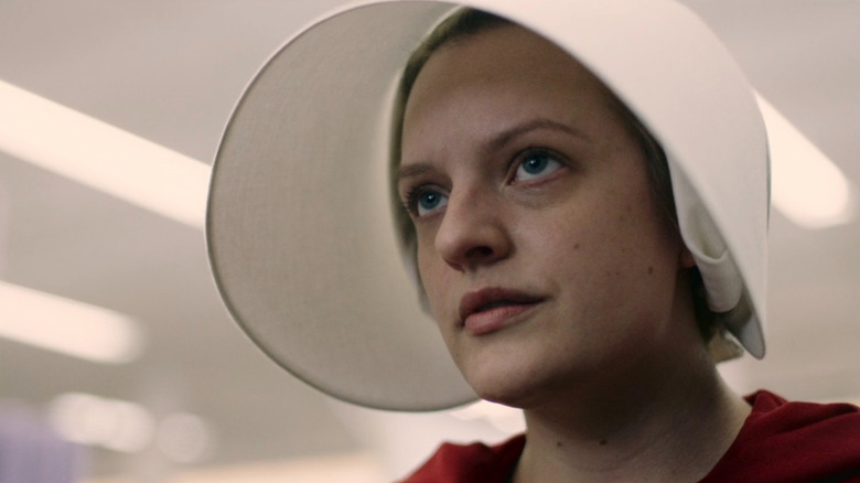 Offred (Elisabeth Moss) in a grocery store on The Handmaid's Tale