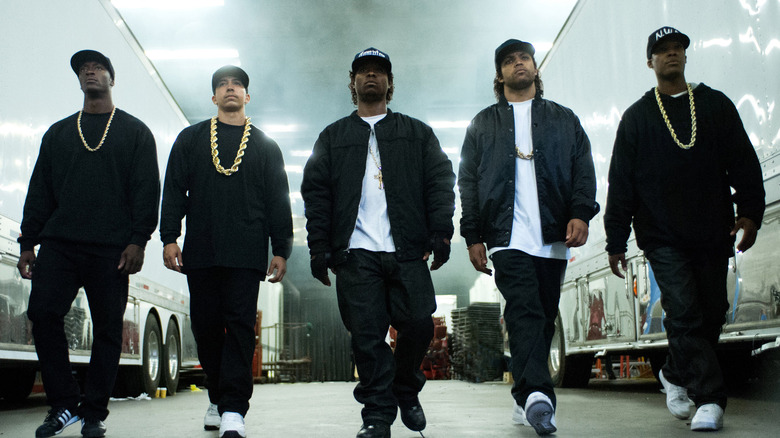 The cast of Straight Outta Compton portraying the group N.W.A. in the film
