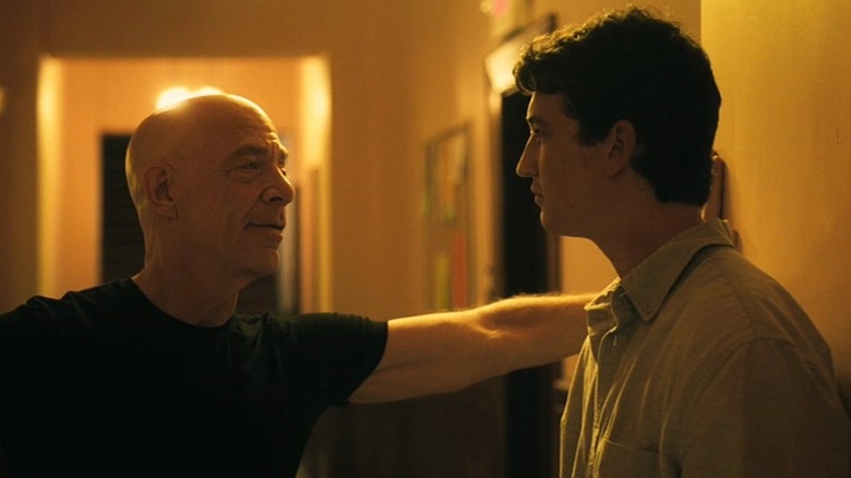 Terence Fletcher (J.K. Simmons) talking with Andrew Neiman (Miles Teller) in Whiplash