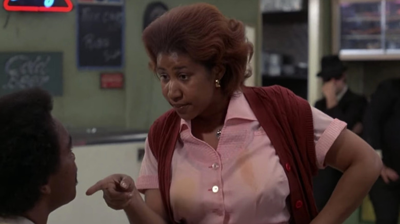 Aretha Franklin as Mrs. Murphy pointing in The Blues Brothers