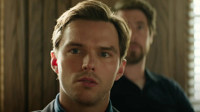 Nicholas Hoult sits in court as Justin Kemp in Juror No. 2.