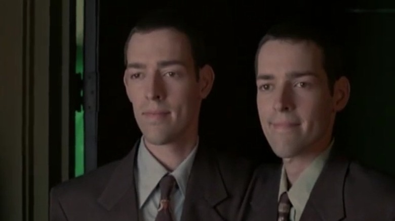 Michael Polish as Blake Falls and Mark Polish as Francis Falls smiling serenely in Twin Falls Idaho