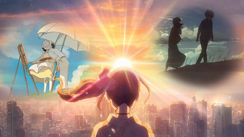 Collage of images from The Wind Rises, Weathering With You, and 5 Centimeters Per Second