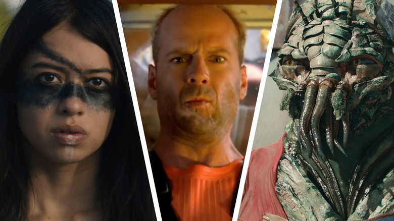Images from Prey, The Fifth Element, and District 9 in a composite image