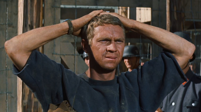 Steve McQueen as Hilts, being captured in The Great Escape
