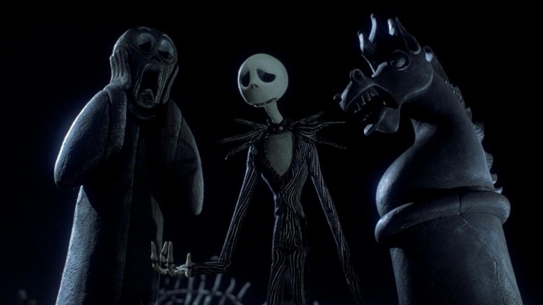 Jack Skellington looking sad in a cemetery in The Nightmare Before Christmas