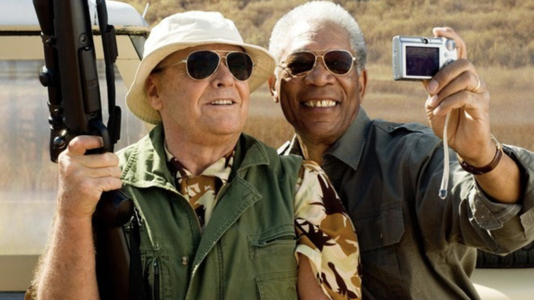 Edward (Jack Nicholson) and Carter (Morgan Freeman) snap a pic in The Bucket List
